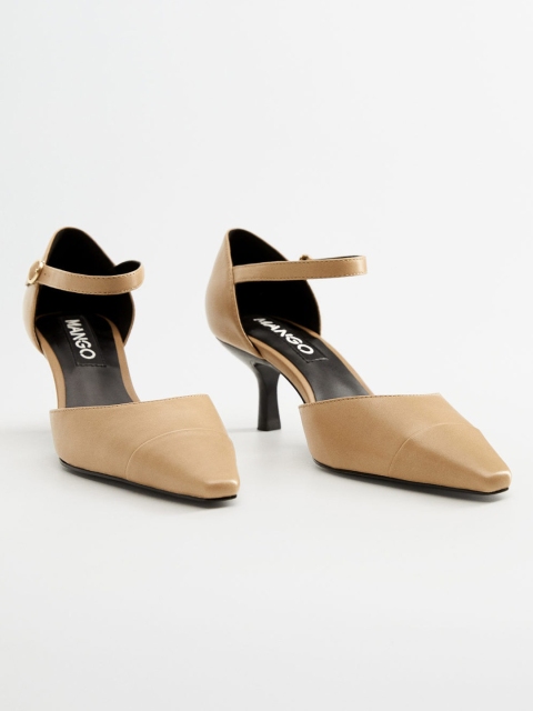 MANGO Women Beige Solid Leather Pumps