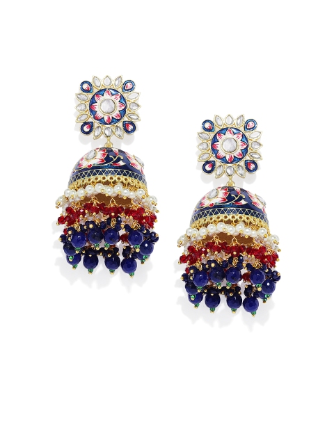 Peora Blue & Gold-Toned Dome Shaped Jhumkas