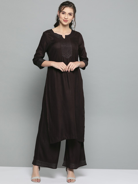 HERE&NOW Women Coffee Brown Solid Kurta with Palazzos
HERE&NOW Women Coffee Brown Solid Kurta with Palazzos