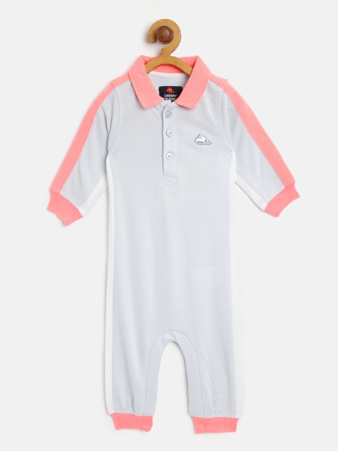 Cherry Crumble Kids Blue & Coral Pink Solid Rompers