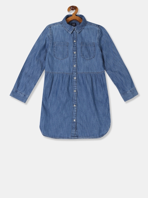 GAP Girls Blue Solid Denim Shirt Dress