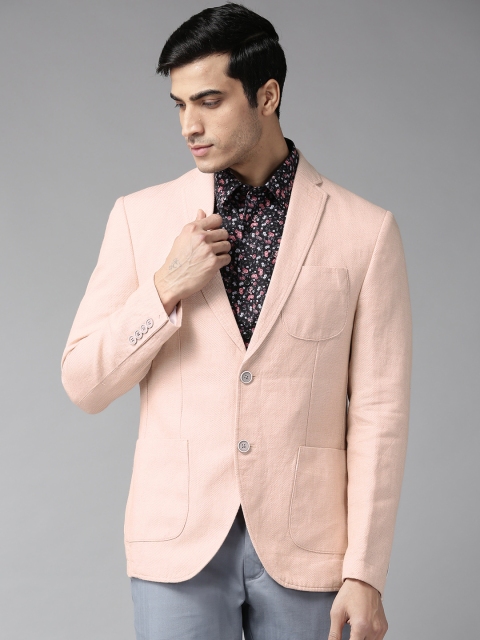 Blackberrys Men Peach-Coloured Self-Design Slim Fit Single-Breasted Smart Casual Blazer
Blackberrys Men Peach-Coloured Self-Design Slim Fit Single-Breasted Smart Casual Blazer