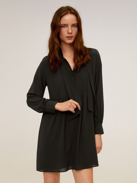 MANGO Women Black Solid A-Line Dress