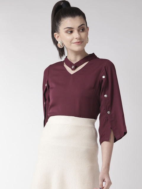 plusS Women Burgundy Solid Top
