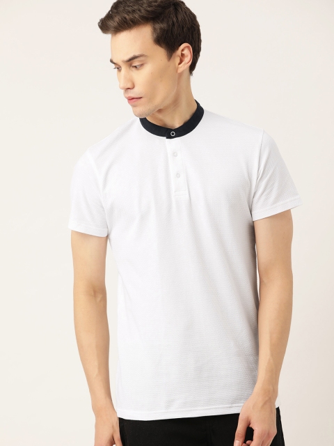 United Colors of Benetton Men White Self Design T-shirt