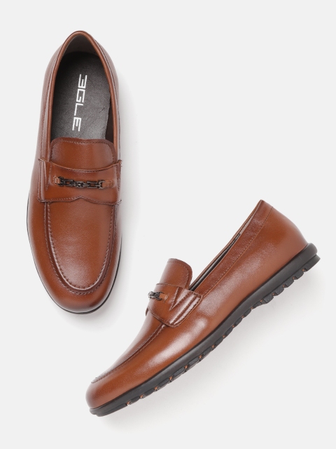 Egle Men Brown Solid Leather Horsebit Loafers
