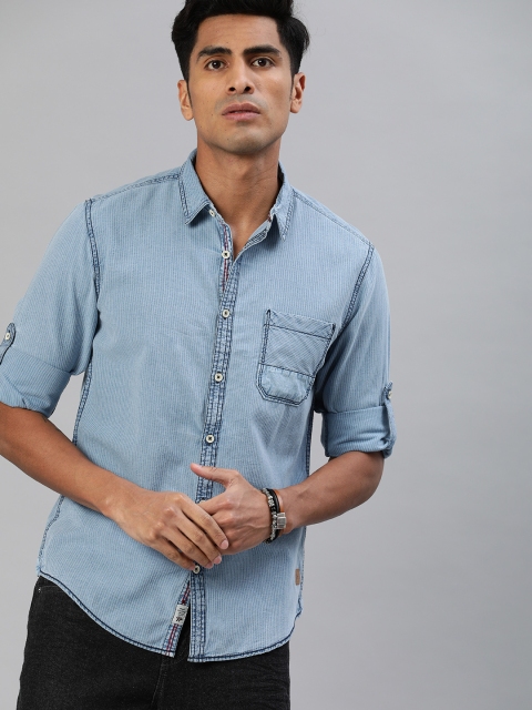 Roadster Men Blue Regular Fit Solid Casual Shirt