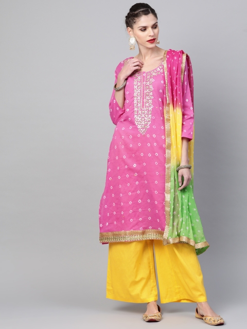 Chhabra 555 Women Pink & Yellow Made-To-Measure Bandhani Kurta with Palazzos & Dupatta
Chhabra 555 Women Pink & Yellow Made-To-Measure Bandhani Kurta with Palazzos & Dupatta