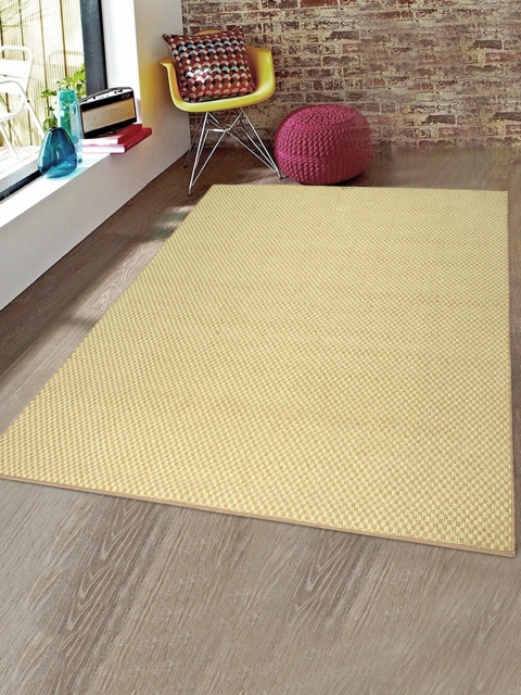 Saral Home Green & Beige Checked Anti-Skid Carpet