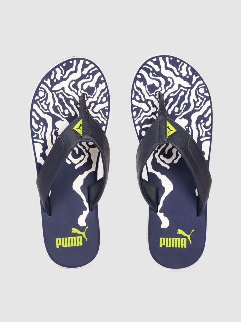 Puma Men Grey & Blue Printed Thong Flip-Flops