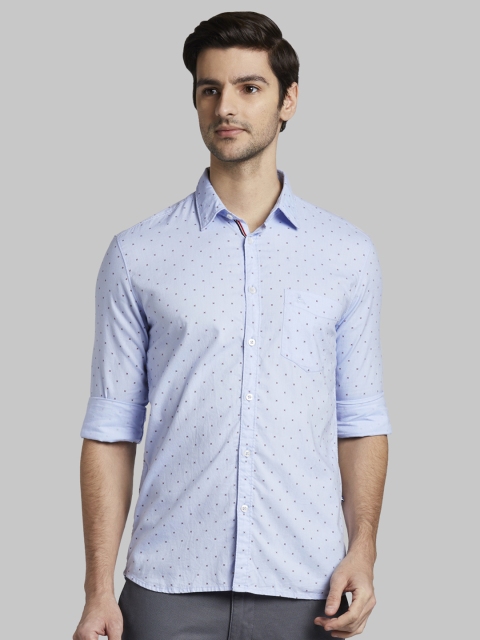 Parx Men Blue Slim Fit Printed Casual Shirt