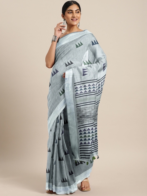 Triveni Grey Woven Design Cotton Blend Saree