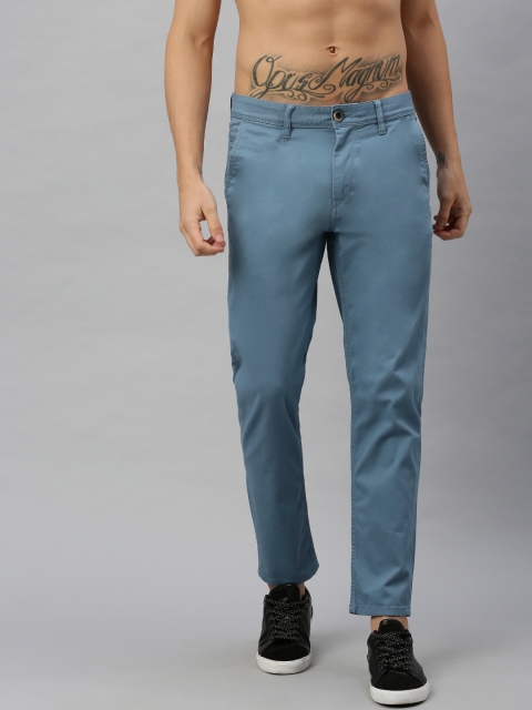 Roadster Men Blue Budford Tapered Fit Solid Chinos