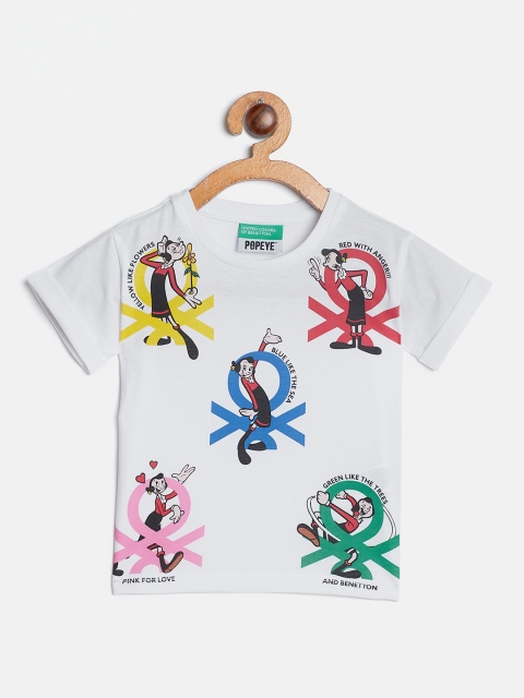 United Colors of Benetton Girls White Olive Oyl Print Round Neck T-shirt