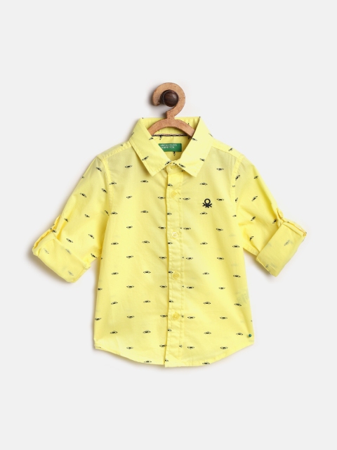 United Colors of Benetton Boys Yellow & Black Regular Fit Printed Casual Shirt