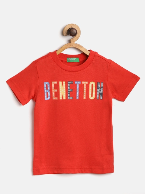 United Colors of Benetton Boys Red Printed Round Neck T-shirt