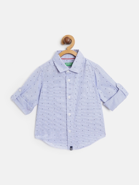 United Colors of Benetton Boys Blue & White Regular Fit Printed Casual Shirt