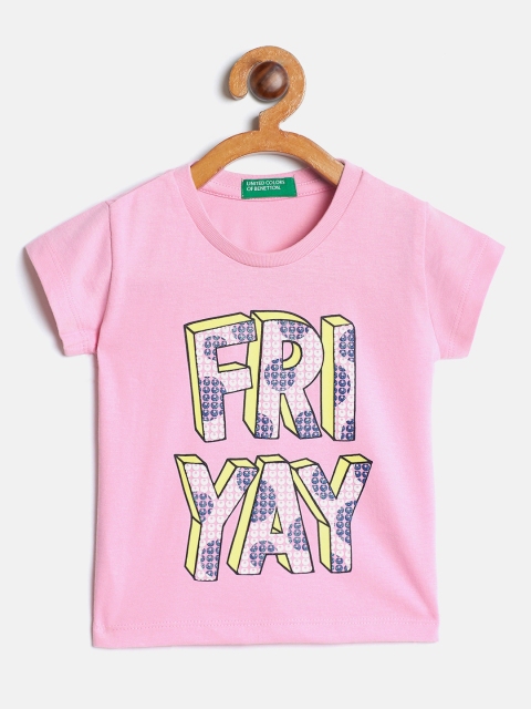 United Colors of Benetton Girls Pink Printed Round Neck T-shirt