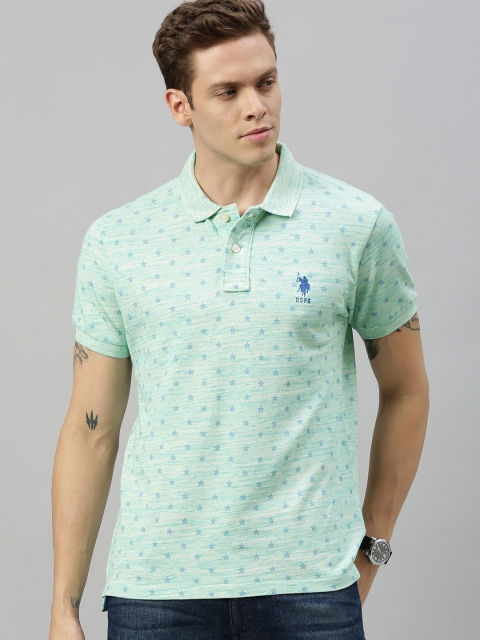 U.S. Polo Assn. Men Green Printed Polo Collar T-shirt