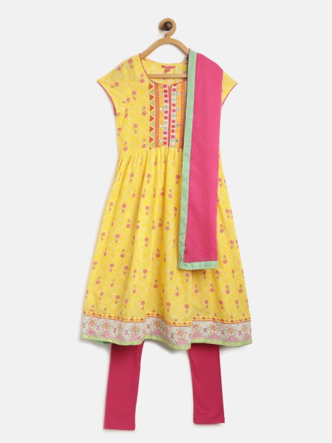 Biba Girls Yellow & Pink Phulkari Print Pure Cotton A-line Kurta with Churidar & Dupatta
Biba Girls Yellow & Pink Phulkari Print Pure Cotton A-line Kurta with Churidar & Dupatta