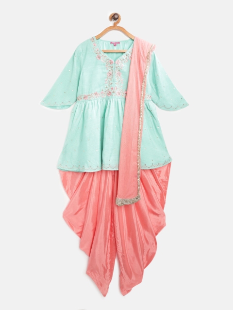 Biba Girls Turquoise Blue & Peach-Coloured Embroidered Kurti with Dhoti Pants & Dupatta
Biba Girls Turquoise Blue & Peach-Coloured Embroidered Kurti with Dhoti Pants & Dupatta