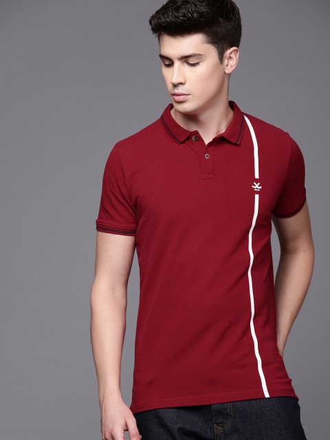 WROGN Men Maroon Slim Fit Solid Polo Collar T-shirt