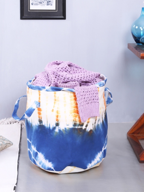 Rajasthan Decor Blue & White Dyed Foldable Laundry Bag