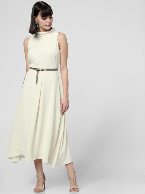 Vero Moda Women Off-White Solid Fit and Flare Dress