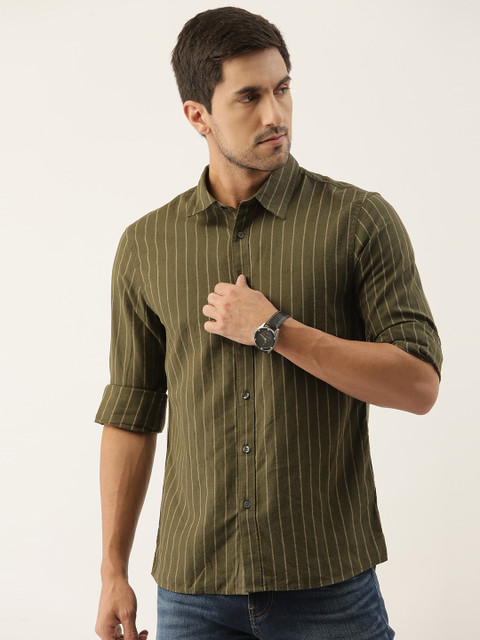 Calvin Klein Jeans Men Olive Green & Off-White Regular Fit Striped Casual Linen Shirt
Calvin Klein Jeans Men Olive Green & Off-White Regular Fit Striped Casual Linen Shirt