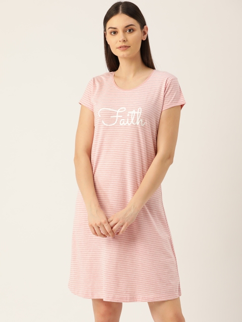 Sweet Dreams Peach-Coloured & White Striped Nightdress