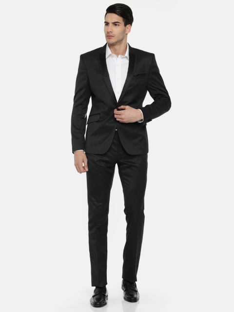 V Dot Black Skinny Fit Single-Breasted Formal Suit