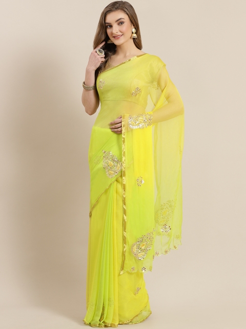 Geroo Jaipur Lime Green & Yellow Gota Patti Hand Embellished Chiffon Sustainable Saree
Geroo Jaipur Lime Green & Yellow Gota Patti Hand Embellished Chiffon Sustainable Saree