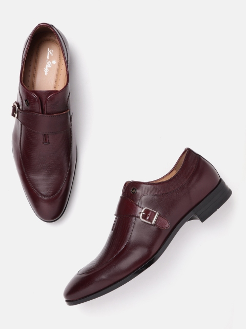 Louis Philippe Men Burgundy Perforated Leather Formal Monks