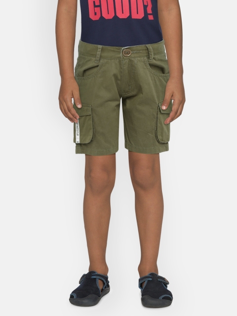 612 league Boys Olive Green Solid Regular Fit Cargo Shorts