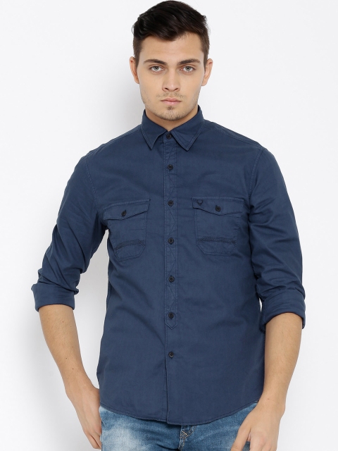 Allen Solly Navy Custom Fit Casual Shirt, Navy blue
