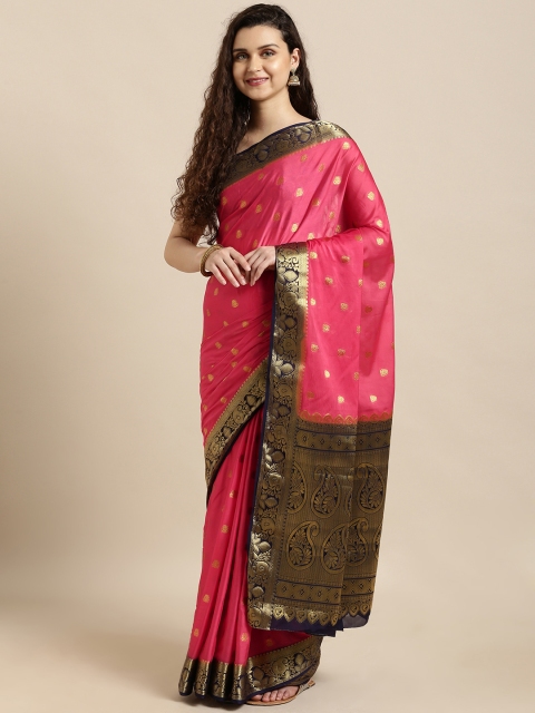 Mitera Pink & Gold-Toned Poly Crepe Woven Design Mysore Silk Saree