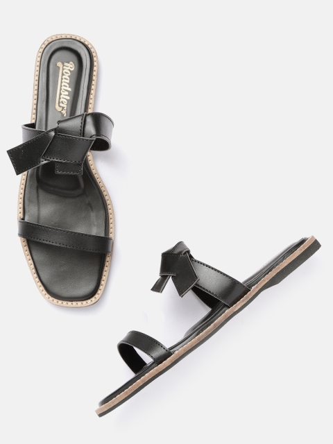 Roadster Women Black Solid Open Toe Flats