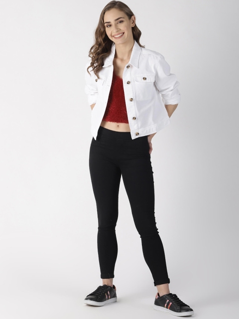 Blue Saint Women White Solid Denim Jacket