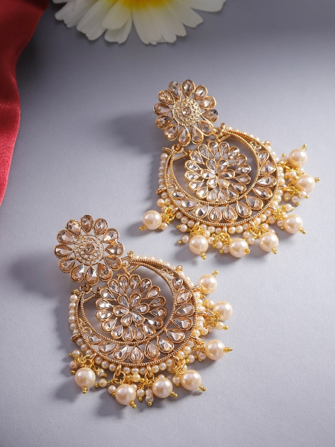 Jewels Galaxy Off-White Gold Plated Stone Studded & Beaded Crescent Shaped Chandbalis
Jewels Galaxy Off-White Gold Plated Stone Studded & Beaded Crescent Shaped Chandbalis