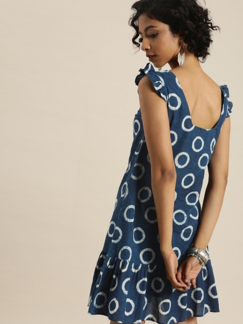 Taavi Women Blue & White Indigo Hand Block Print A-Line Sustainable Dress With Ruffle Detail
Taavi Women Blue & White Indigo Hand Block Print A-Line Sustainable Dress With Ruffle Detail