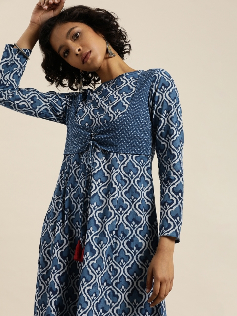 Taavi Women Blue & White Indigo Hand Block Print Sustainable A-Line Layered Kurta with Tie-Up Detail
Taavi Women Blue & White Indigo Hand Block Print Sustainable A-Line Layered Kurta with Tie-Up Detail