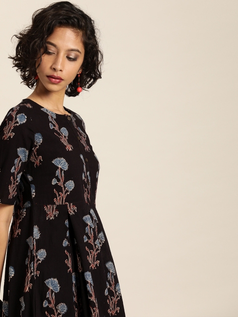 Taavi Women Black & Blue Ajrakh Hand Block Printed A-Line Sustainable Dress with Pleats
Taavi Women Black & Blue Ajrakh Hand Block Printed A-Line Sustainable Dress with Pleats