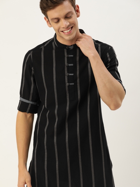 Taavi Men Black & Beige Striped Handloom Woven Legacy Straight Sustainable Kurta with Thread Work
Taavi Men Black & Beige Striped Handloom Woven Legacy Straight Sustainable Kurta with Thread Work