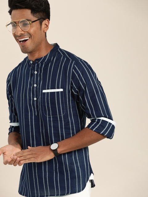 Taavi Men Navy Blue & White Striped Woven Legacy Straight Sustainable Kurta With Chest Pocket
Taavi Men Navy Blue & White Striped Woven Legacy Straight Sustainable Kurta With Chest Pocket