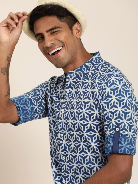 Taavi Men Navy Blue & White Indigo Hand Block Printed Casual Sustainable Shirt With Roll-Up Tabs
Taavi Men Navy Blue & White Indigo Hand Block Printed Casual Sustainable Shirt With Roll-Up Tabs