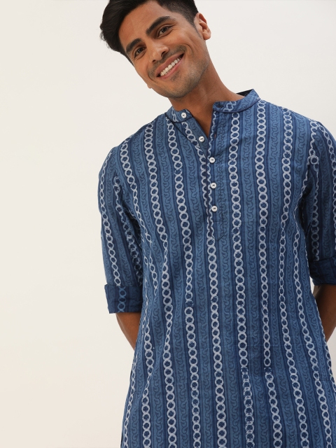 Taavi Men Blue & White Indigo Hand Block Printed Sustainable Straight Kurta With Mandarin Collar
Taavi Men Blue & White Indigo Hand Block Printed Sustainable Straight Kurta With Mandarin Collar