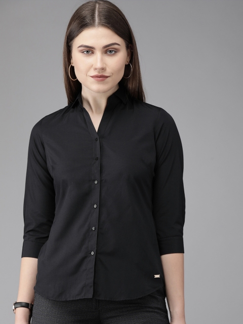 Park Avenue Woman Black Slim Fit Solid Formal Shirt