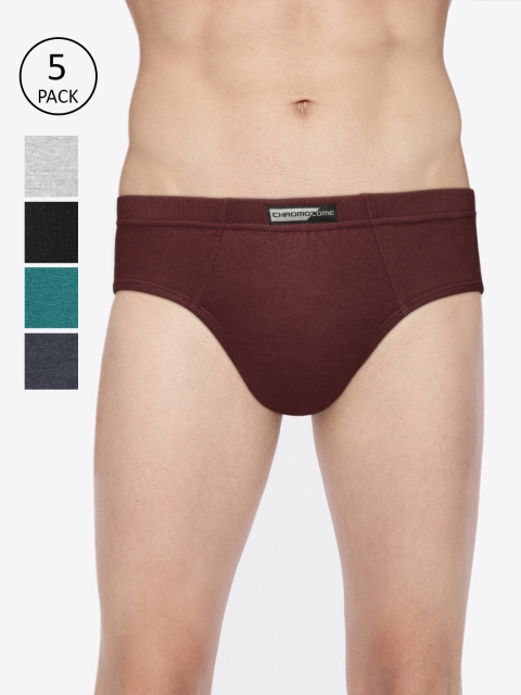 Chromozome Men Set Of 5 Solid Briefs, Grey