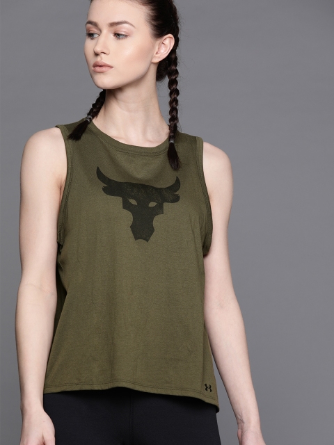 UNDER ARMOUR Women Olive Green & Black Printed Project Rock Bull Tank T-shirt
UNDER ARMOUR Women Olive Green & Black Printed Project Rock Bull Tank T-shirt