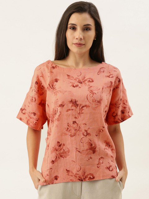 MERAKI Women Peach-Coloured & Brown Printed Boxy Linen Sustainable Top
MERAKI Women Peach-Coloured & Brown Printed Boxy Linen Sustainable Top